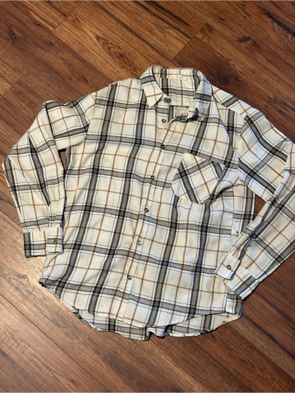LA MIEL Cream Plaid Button-Up Hooded Shirt